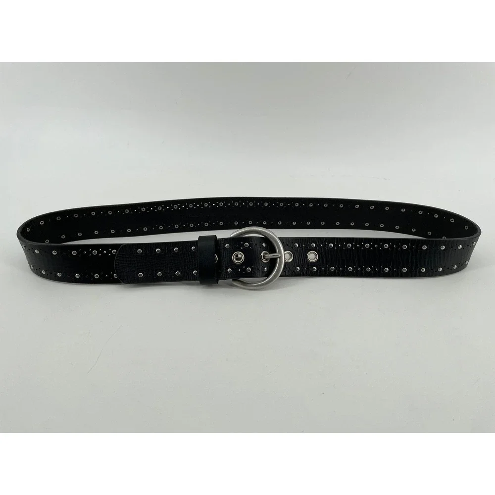 Studded Leather Belt Womens Large Black Silver Eyelet Punk Grunge Biker Goth Alt